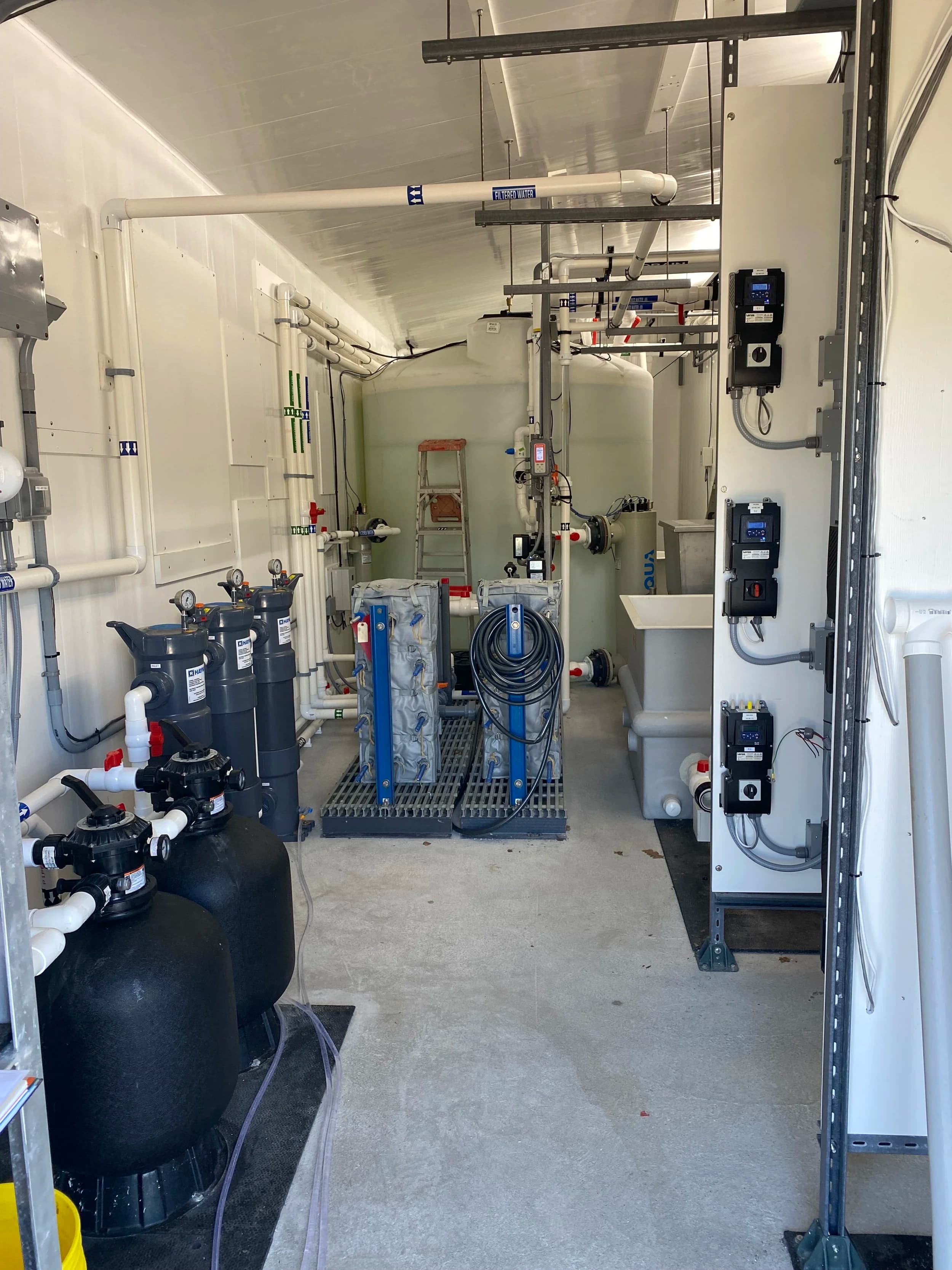 Conditioning raceway tanks inside the Scallop Bay Shellfish Co hatchery