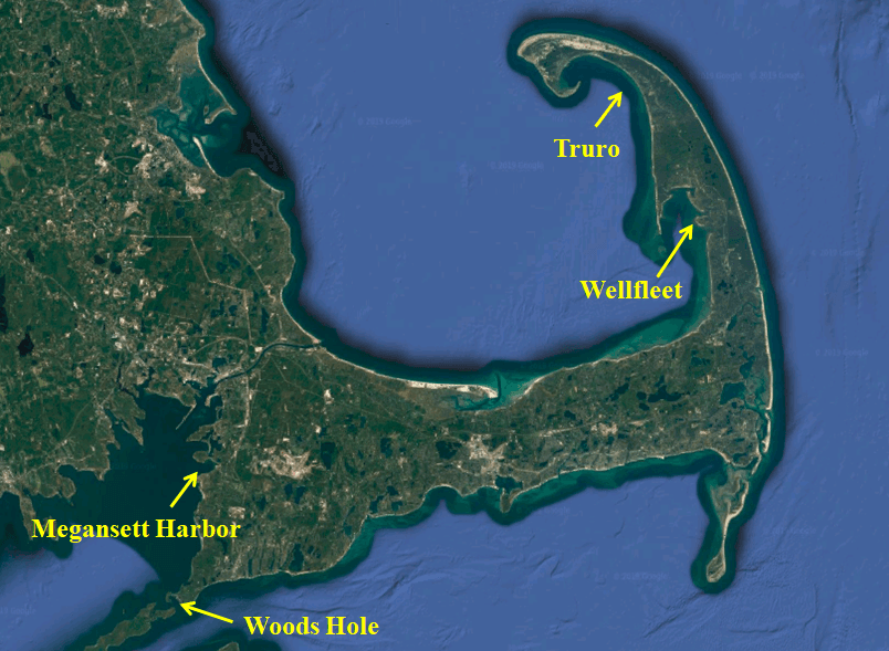 Diagram of bay scallop grow-out gear types tested across four Cape Cod farm sites